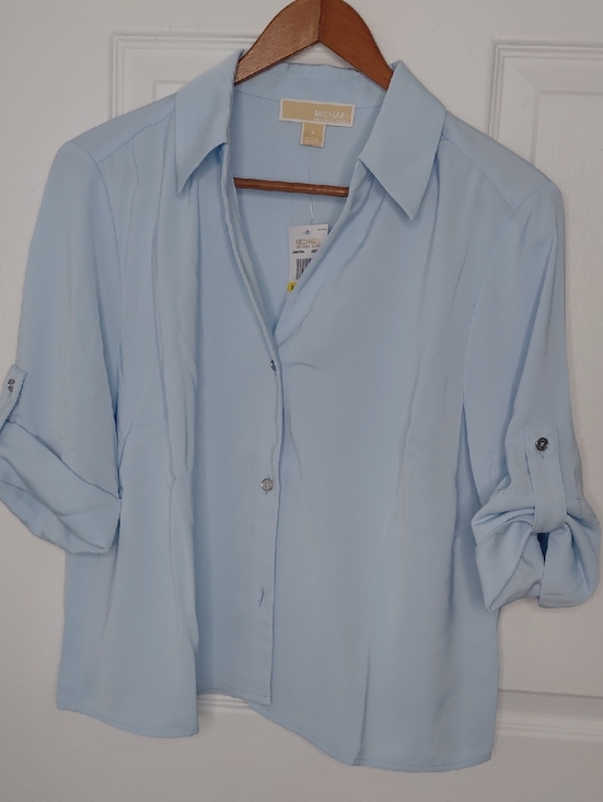 Michael Kors Tops - Michael Kors Pale Blue Button-Front Blouse with Roll Tabs